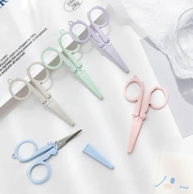 Cute Mini Foldable Scissors Morandi Color Portable Paper Cutter Envelope Opener DIY Handmade Art School Office Tools