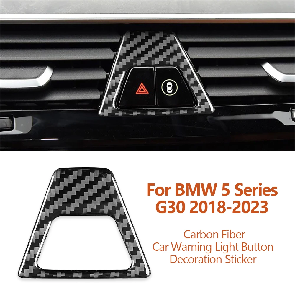 For BMW 5 Series G30 G38 528li 530li 540li 2018-2023 Carbon Fiber Car Warning Light Button Decorative Stickers Auto Accessoriess