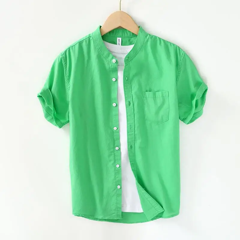 

L989 Японский Sle Повседневный хлопок и лен ort Sve irt Мужской однотонный топ Удобный дышащий летний топ irt