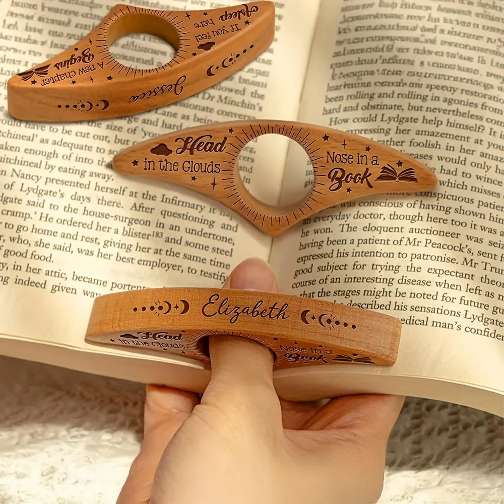 1/2 Piece Set, Random Color, Wooden Book Ring for Reading, One-Handed Reading Aid, Vintage Wooden Thumb Book Holder, Finger Bookmark, Wooden Decorative Ornament, Ideal Gift for Book Lovers