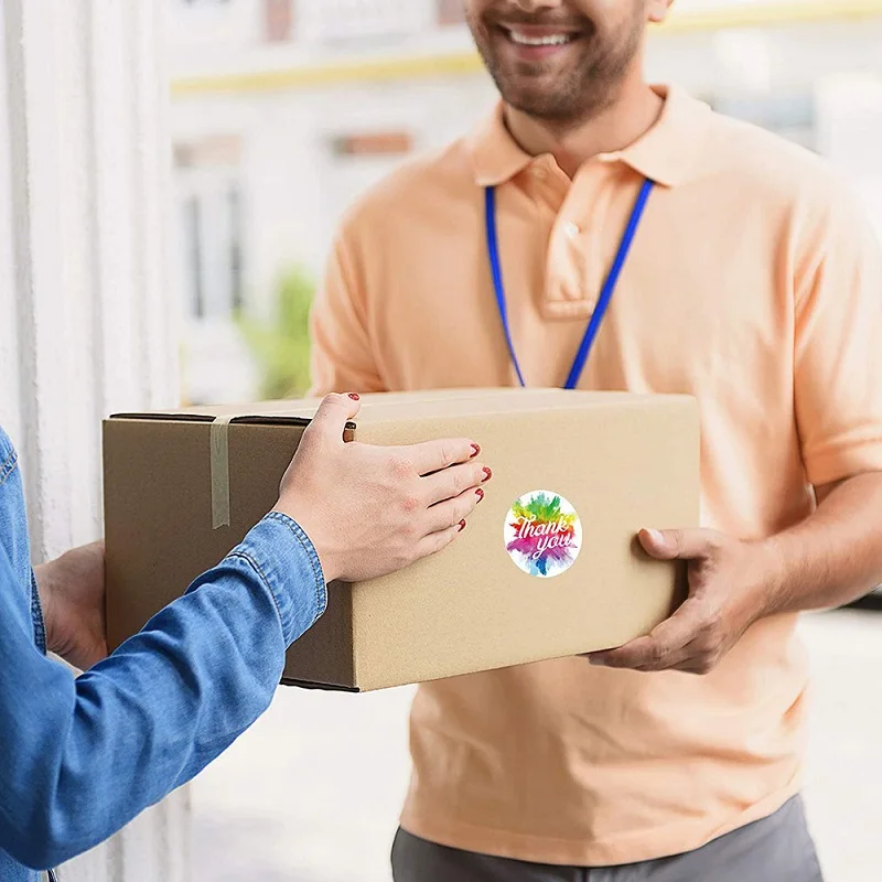 100-500PCS New Thank You Stickers for Business Small Roll Packaging Stickers New Round Merci Pack Rolling Sticker Home Made