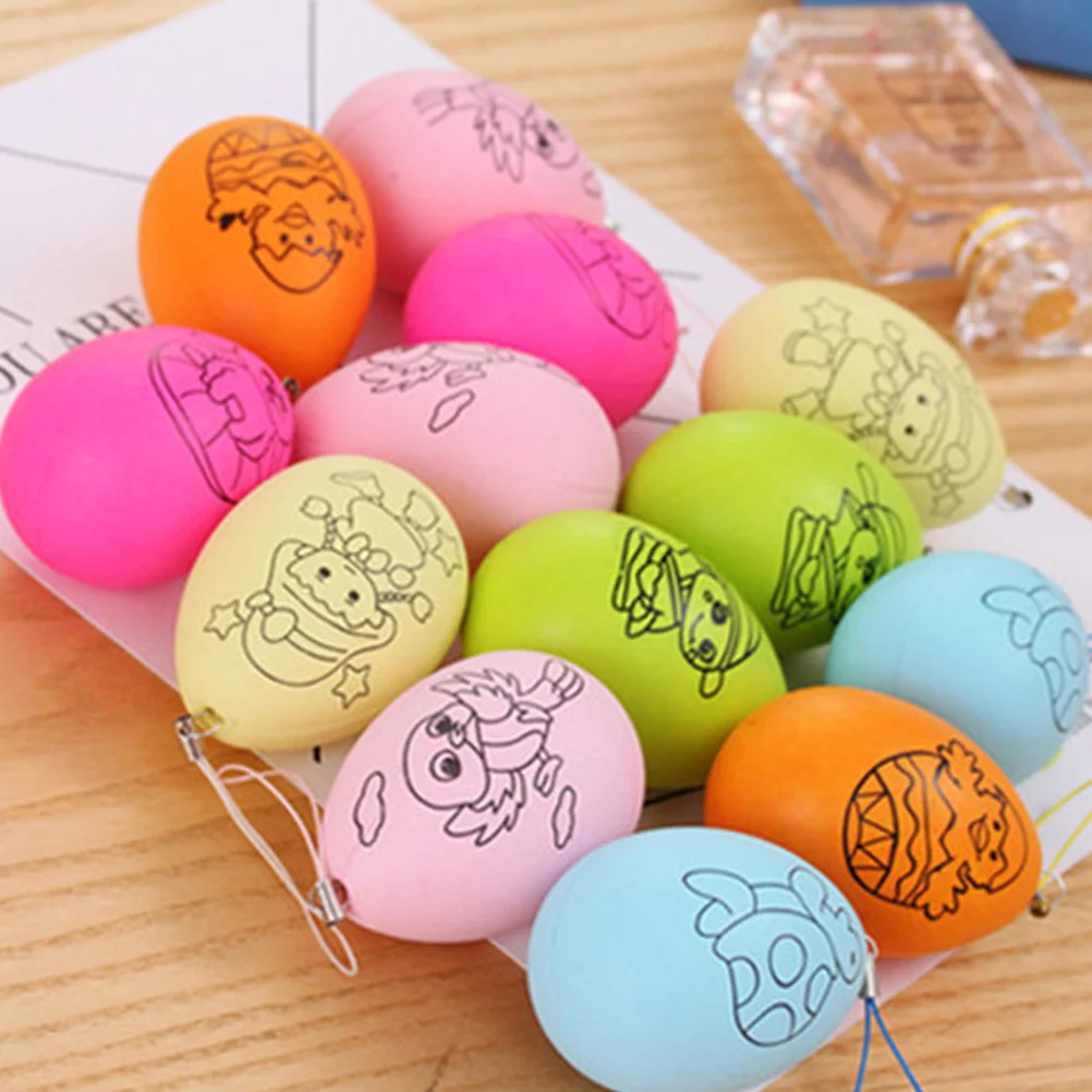 24 قطعة من بيض عيد الفصح البلاستيكية DIY مجموعة الحرف اليدوية للأطفال مشاريع تلوين اللوحة الإبداعية مظهر واقعي على شكل بيض قلادة ديكور مصنوع يدويًا