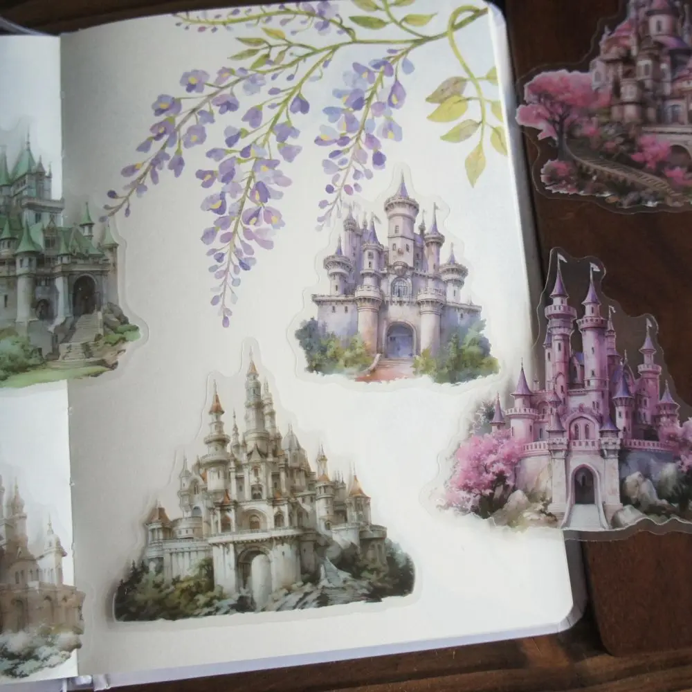 

10 Pcs White Green Pink Ancient Castle on The Island Style PVC Sticker Scrapbooking DIY Gift Decoration Tag