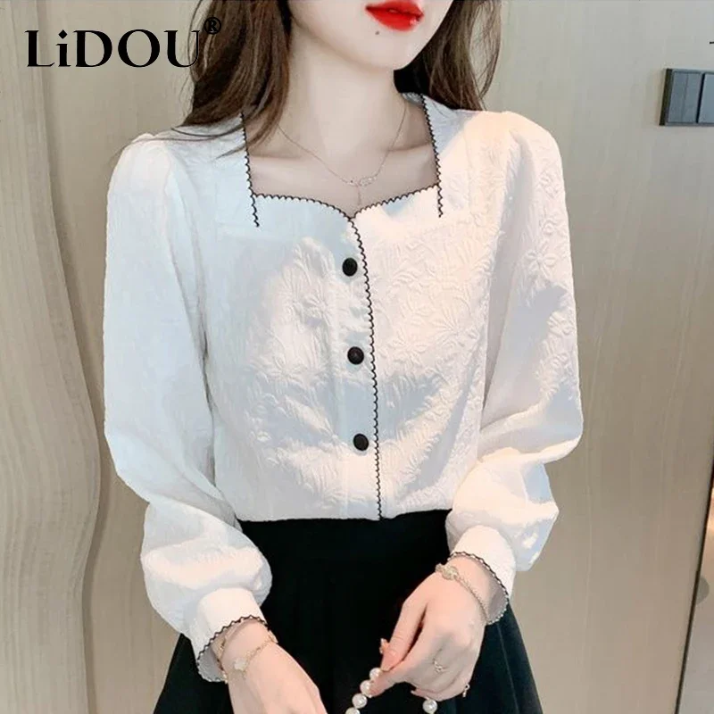 Autumn Winter Elegant Fashion Chic White Chiffon Blouse Women Buttons All-match Long Sleeve Shirt Female Clothes Korean New Tops