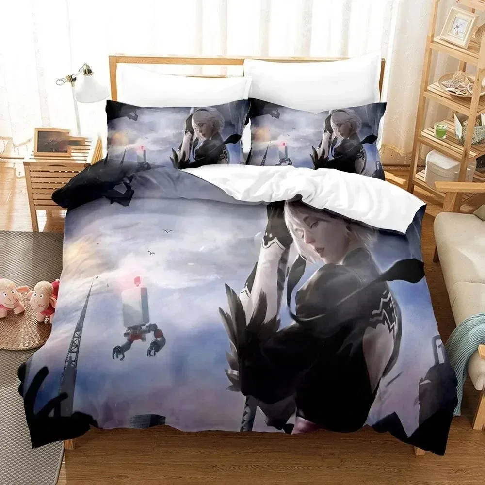 3D cetak permainan NieR Automata YoRHa No.2 tipe B 2B Set tempat tidur anak laki-laki perempuan Twin Queen ukuran selimut penutup sarung bantal tempat tidur anak dewasa