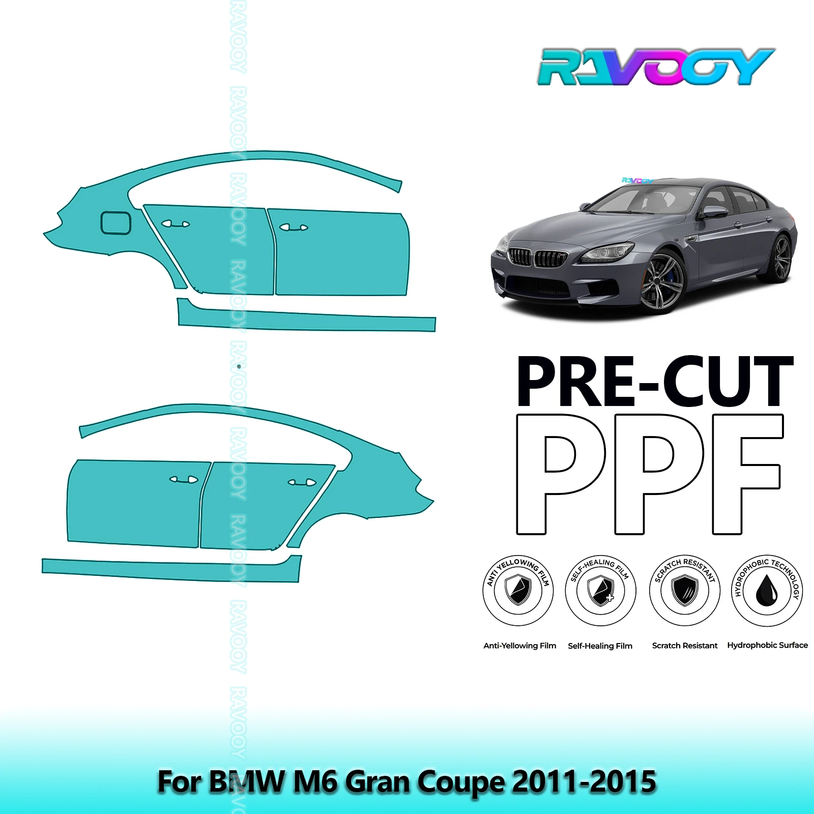 

For BMW M6 Gran Coupe 2011-2015 8.5mil Clear Matte Pre-Cut PPF Door & A/B Pillar Kit TPU Paint Protection Film Set