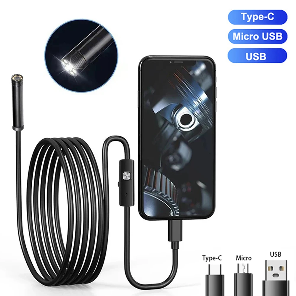 5.5MM Android Endoscope 3 In 1 USB/Micro USB/Type-C Borescope Inspection Camera Waterproof for Smartphone
