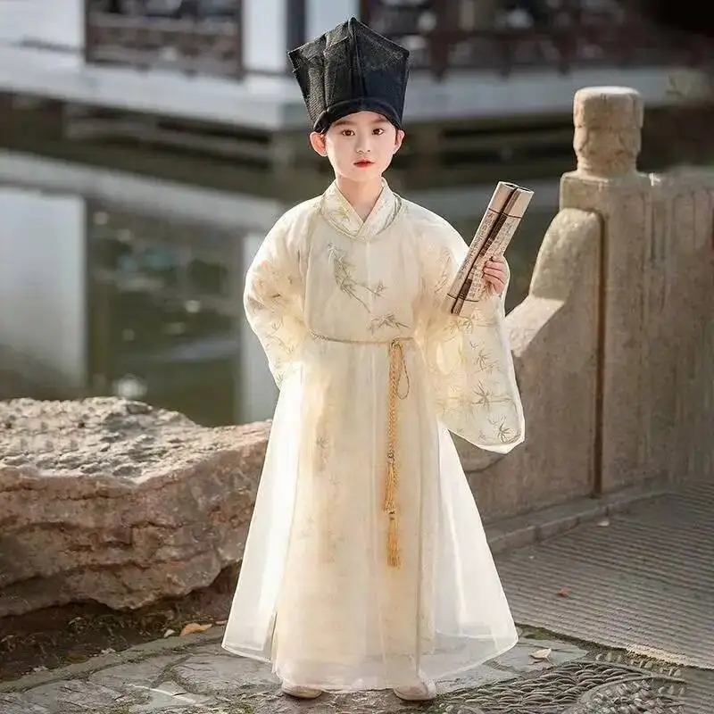 

Kids Fairy Hanfu Traditional Chinese Bamboo Embroidery Ancient Costume Vintage Cool Boys Knight Prince Carnival Event Tang Suit