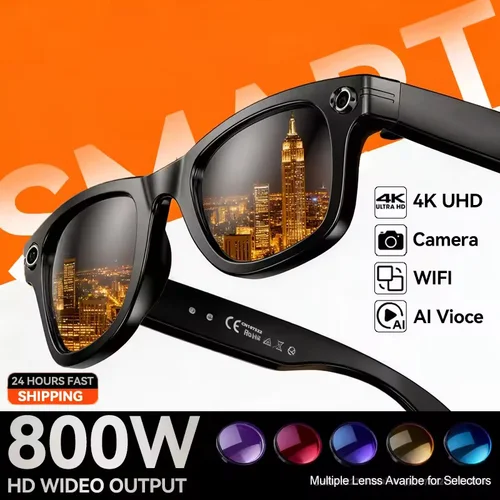 Imagen 1 del producto Gafas AI con cámara 4K y 800W, gafas de traducción inteligentes que cambian de Color, grabación de vídeo y fotos, gafas de sol inteligentes con llamadas impermeables