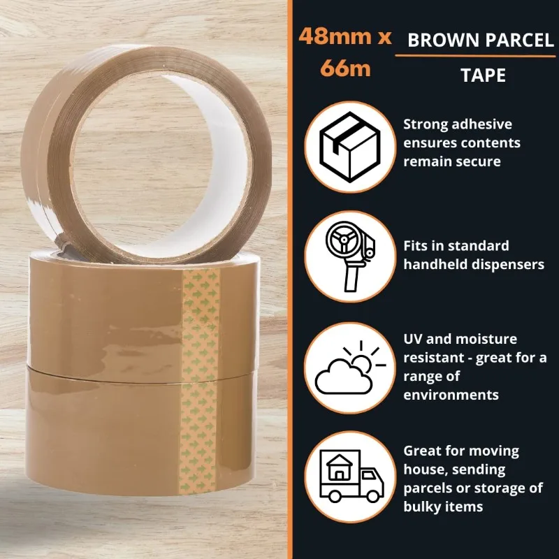 Braunes Dichtungsverpackungsband, 4,8 cm breit und 69,49 Meter lang, robustes Verpackungsband für Spender, Verpackungsband