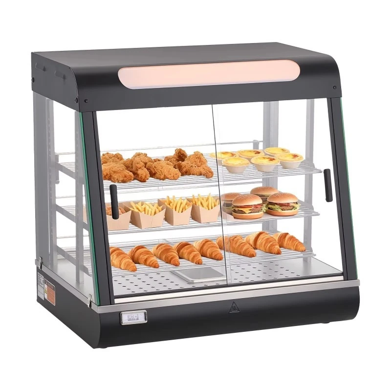 Commercial three-layer food insulation display cabinet LED light with top storage space