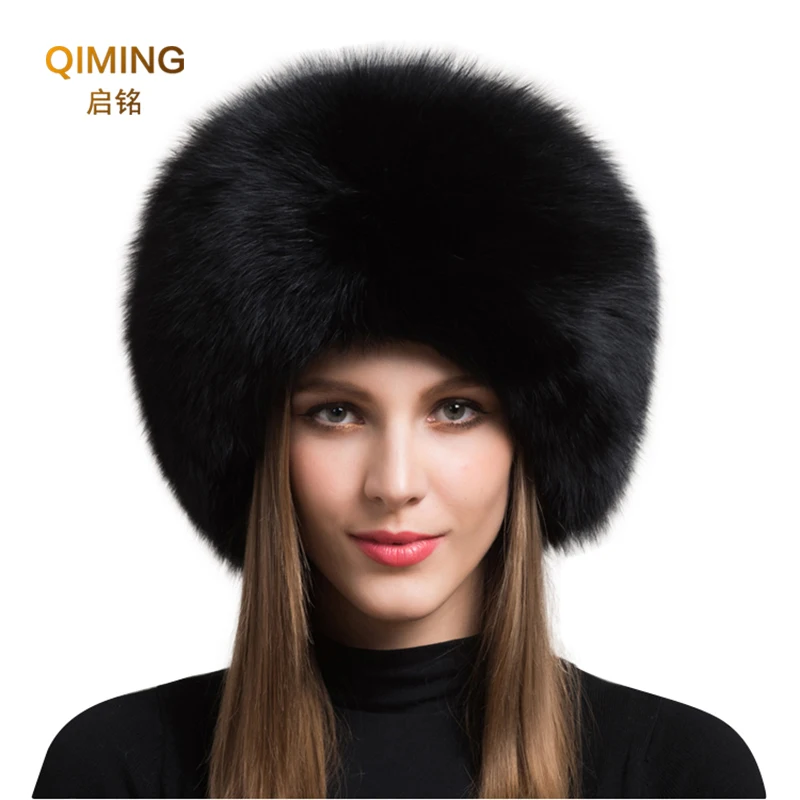 

Ladies 100% Real Fox Fur Hat Women Winter Warm Luxury Ski Head Ear Warmer Earmuff Fluffy Sheepskin Warm Snow Cap