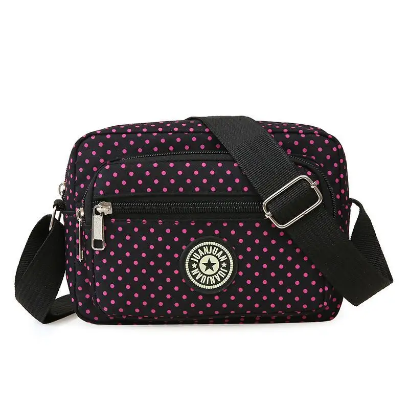 Modna damska torebka Crossbody w kropki wielokolorowa płótno z nadrukiem modna torba na ramię nylonowa torba kurierska na wypoczynek