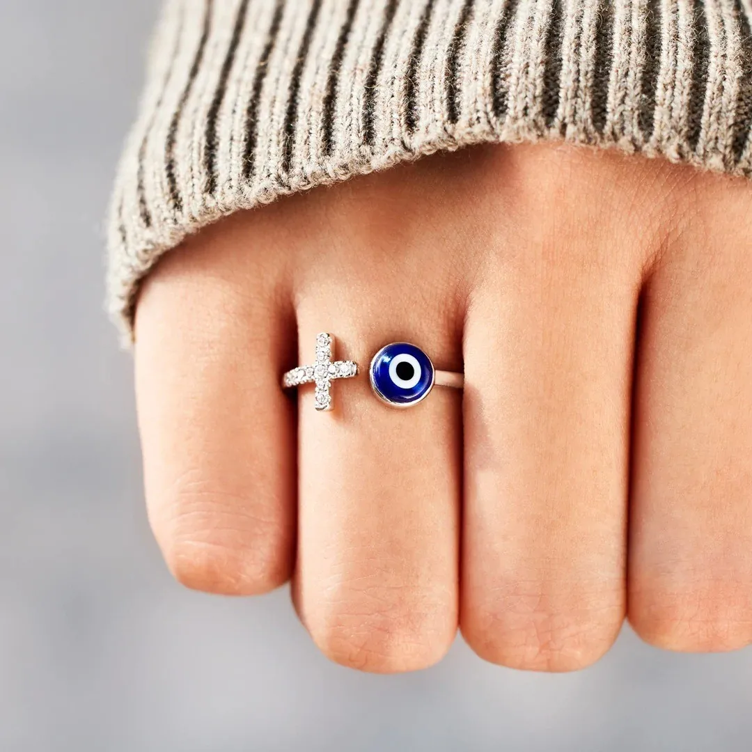 Demon Evil Eye Reduce Pressure Glass Beaded Ring For Women Exquisite Relax Anxiety Fidget Meditation Adjustable Rings Jewelry