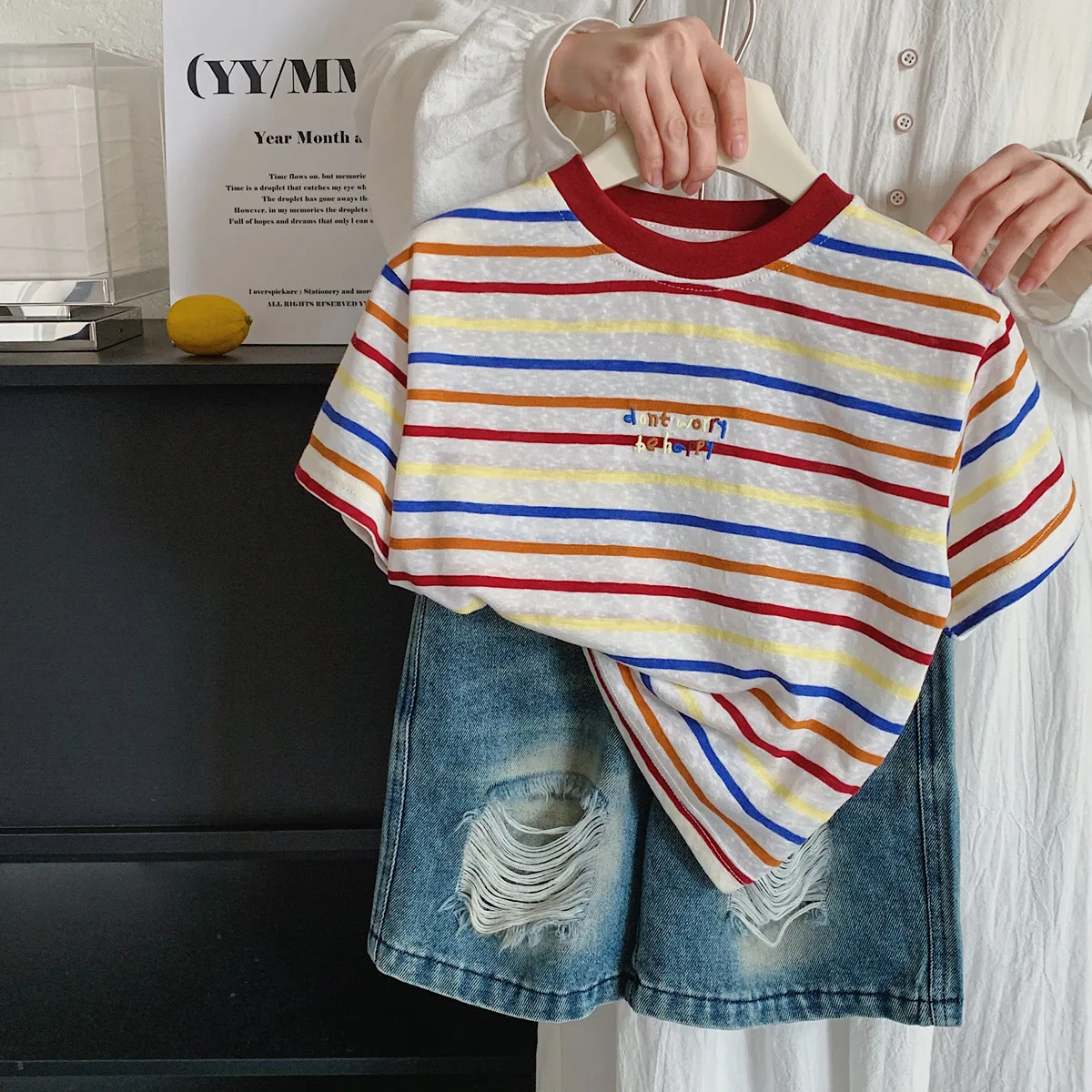 Children Clothes Kids Summer Short-sleeved Striped T-shirt Boys and Girls Korean-style Versatile Top Kids Loose T Shirt