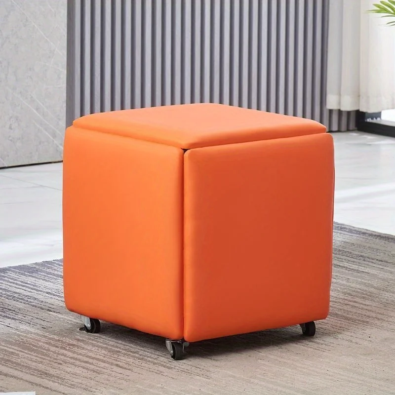 5 In 1 Pu Leather Seating Cube With Swivel Casters Staable Sofa Chair Stool Nesting Ottoman Stool Movable Footstool Dressing