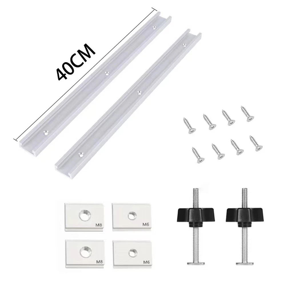 

400mm T-track Slot Set Miter Track Jig Fixture Woodworking Chute Rail For Table Saw With 3 Pre-drilled Mounting Holes 8 Screws