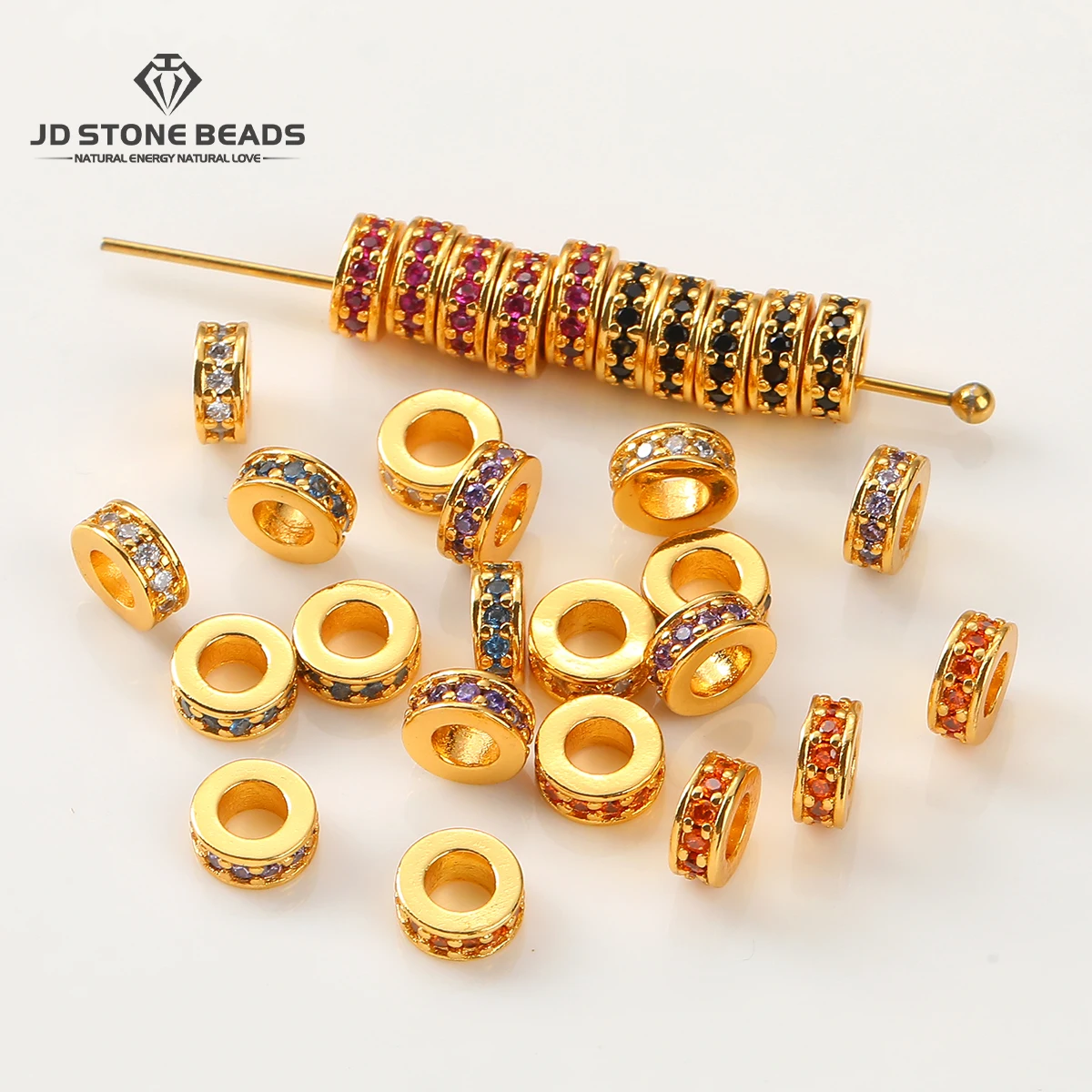 

5 Pcs/lot 24K Gold Plated Copper Spacer Bead Inlaid Cubic Zirconia Loose Disc For jewelry Making DIY Bracelet Necklace Accessory