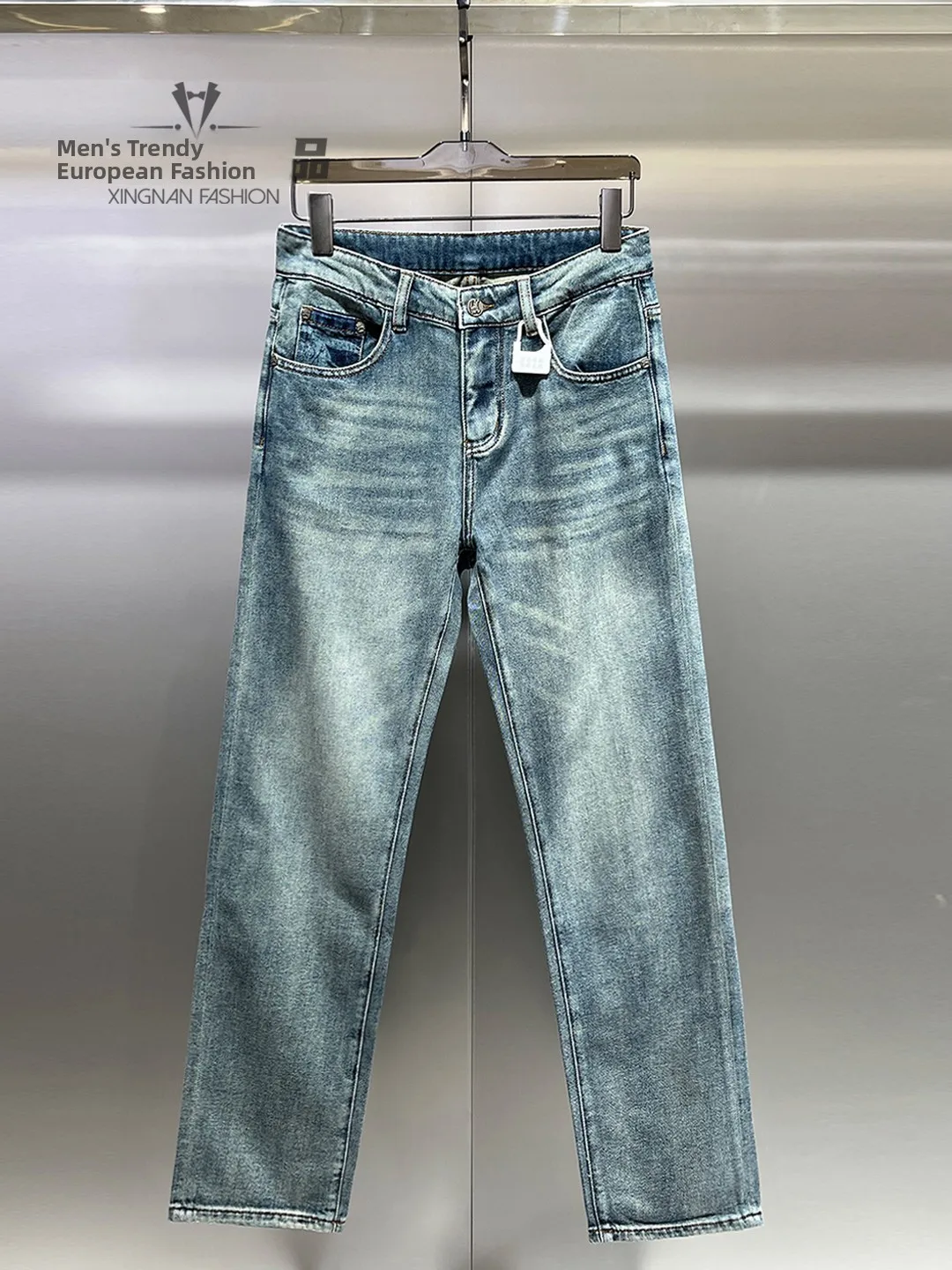 

Мужские джинсы Slim Straight: повседневные, комфортные, дышащие, из смесового хлопка и полиэстера, со средней посадкой, весна-лето