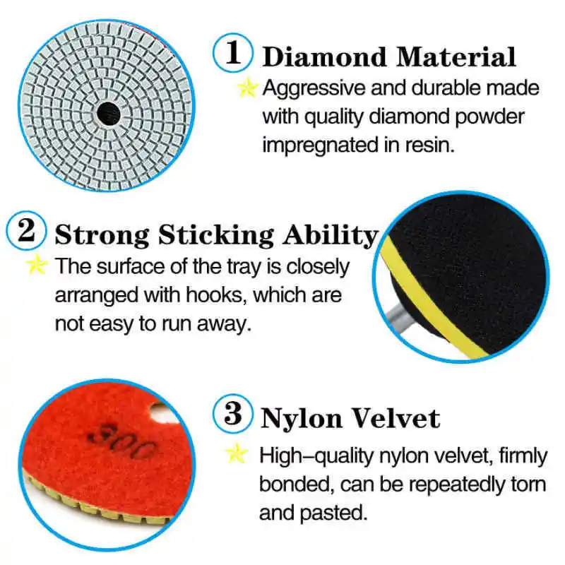 16pcs 4 inch 100mm Diamond Polishing Pads Kit Wet/Dry for Granite Stone Concrete Marble Polishing Use Grinding Discs Set