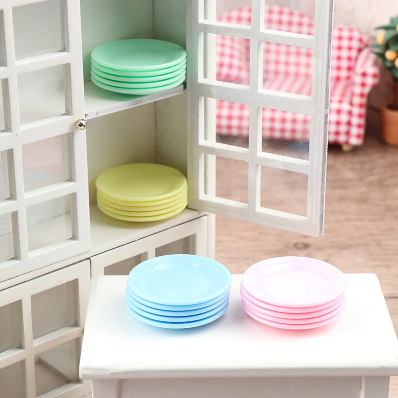 5Pcs 3.5cm Plastic Dollhouse Mini Food Plates Dollhouse Simulation Dining Plate Dollhouse Accessories Kitchen Pretend Play Toys