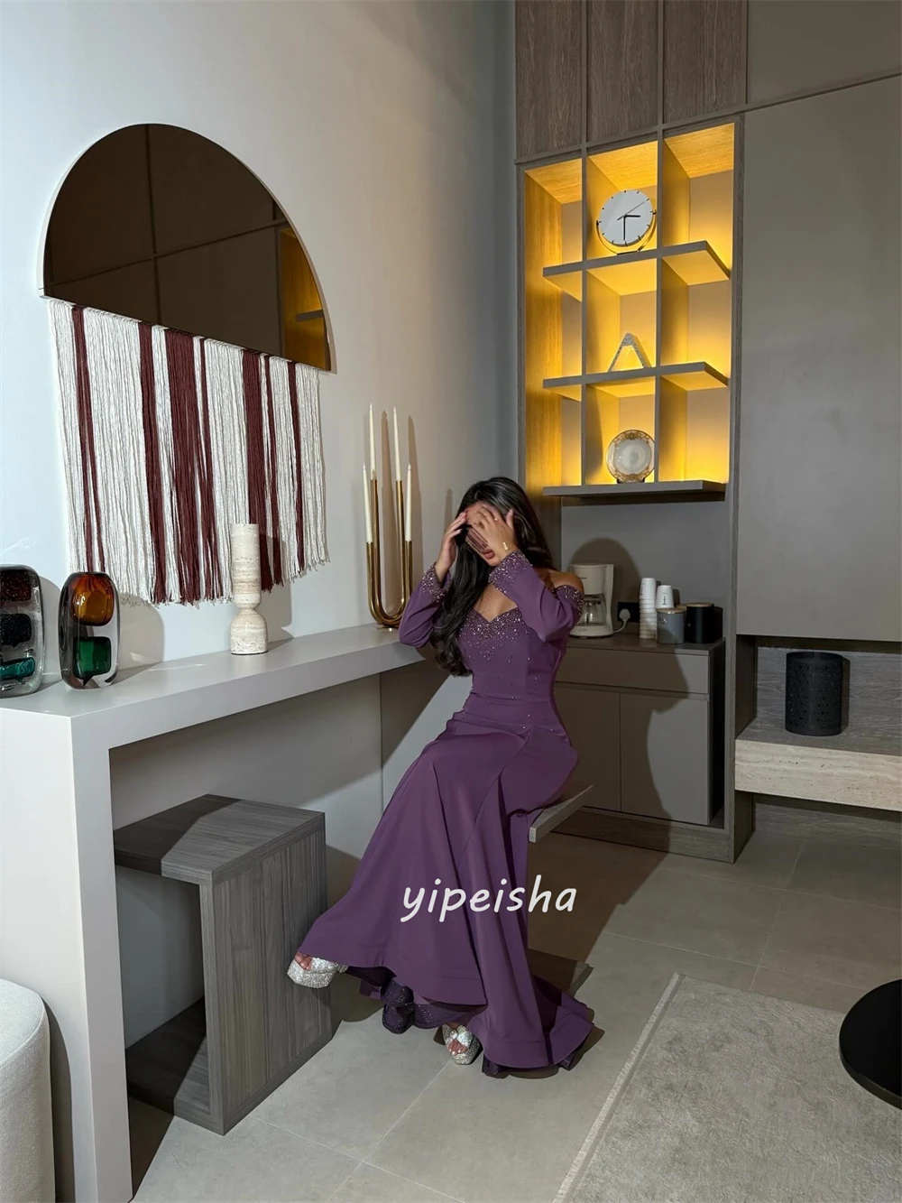 Moda personalizada elegante jérsei beading ruched sereia fora do ombro vestidos longos sob medida vestidos de ocasião tamanhos disponíveis