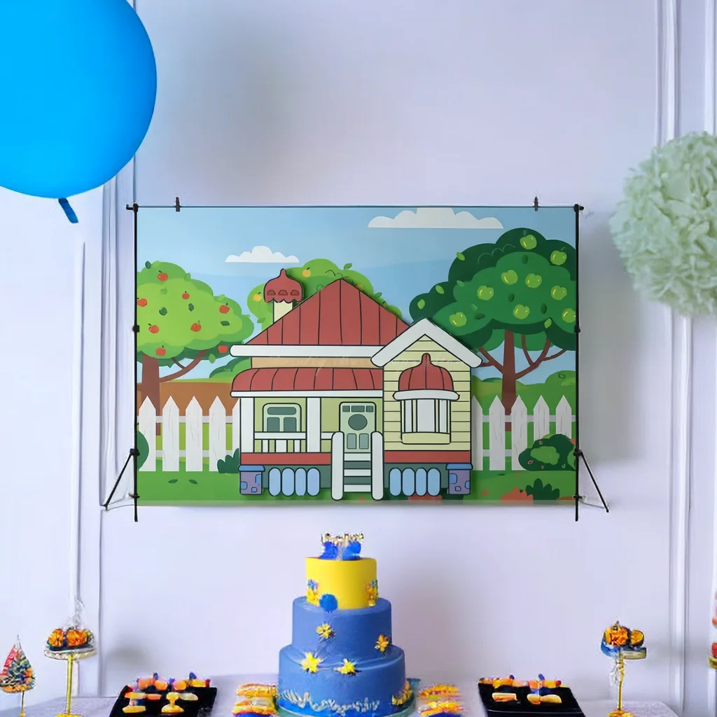 Blueys House fondo para fotografía, accesorios de decoración de cumpleaños para adultos, Baby Shower, pastel, Smash, Photocall