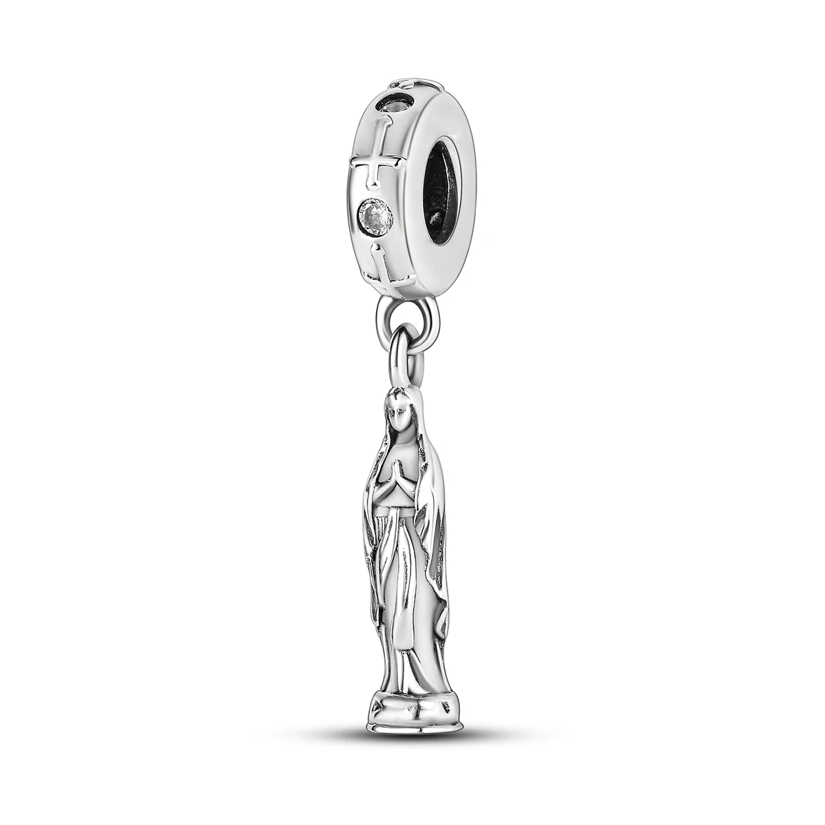 Breloque pendentif en argent sterling 925, statue de la Vierge Marie, pour bracelets, perle sculptée creuse, symbole de foi religieuse, pour femmes, bijoux DIY