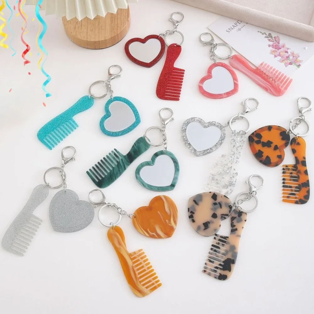 Sparkling Powder Love Makeup Mirror Keychain Car Keychain Bag Pendant DIY Car Pendant Accessories Women's Gift Wholesale