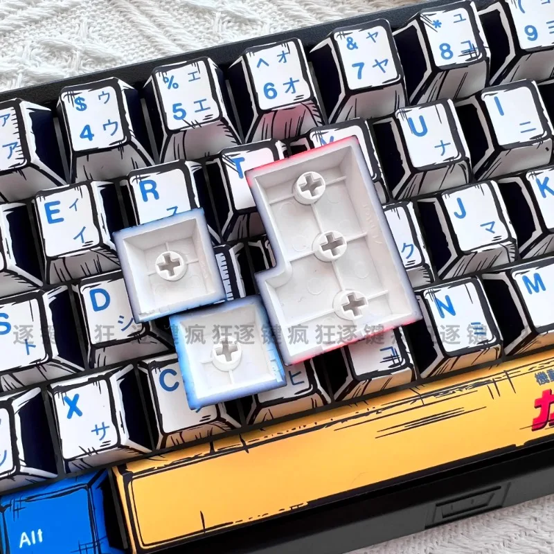 Manga Mecha Keycap Set 135key PBT Custom Blue White Anime Keyboard Cap Cherry Profile Gaming KeyCap for Mechanical Keyboard