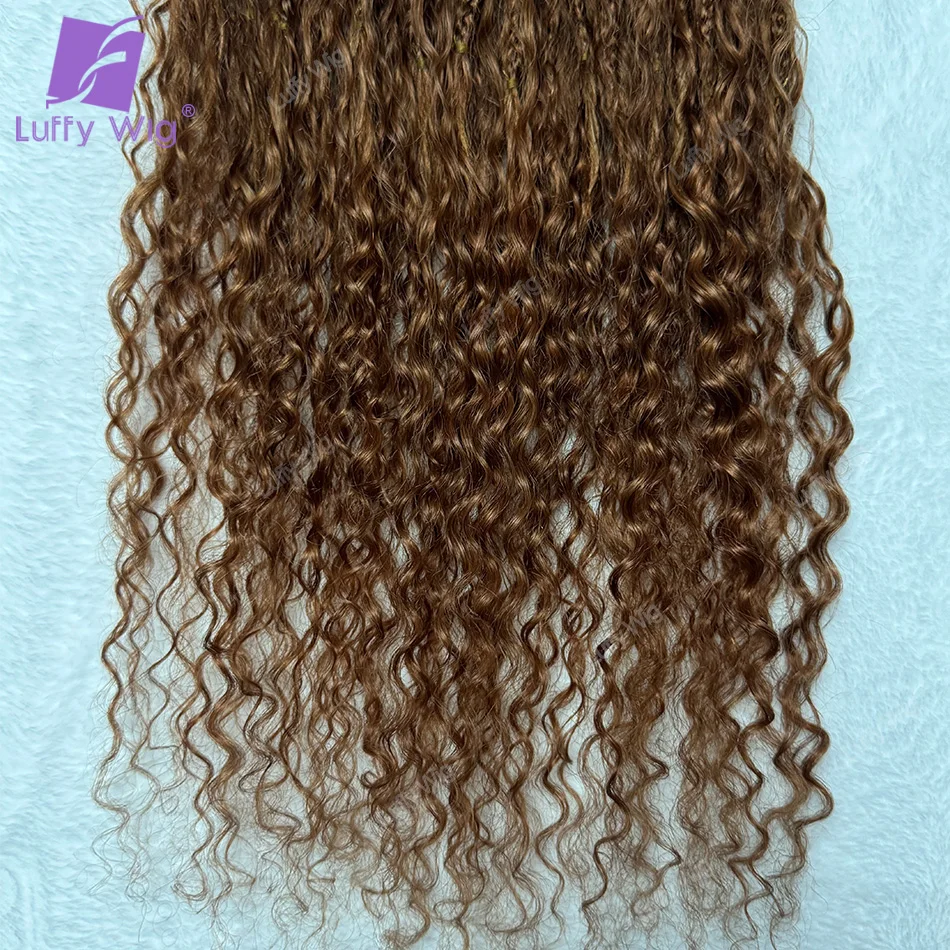 Tranças Box Omber-Boho com Cabelo Humano, Cachos, Pré-Looped, Trança Sintética, Deep Curly, Full Ends, Extensão, #30