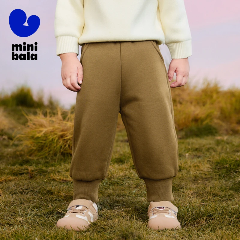 

Mini Bala Kids Pants Winter New Fleece Lined Sweatpants Antibacterial Long Pants