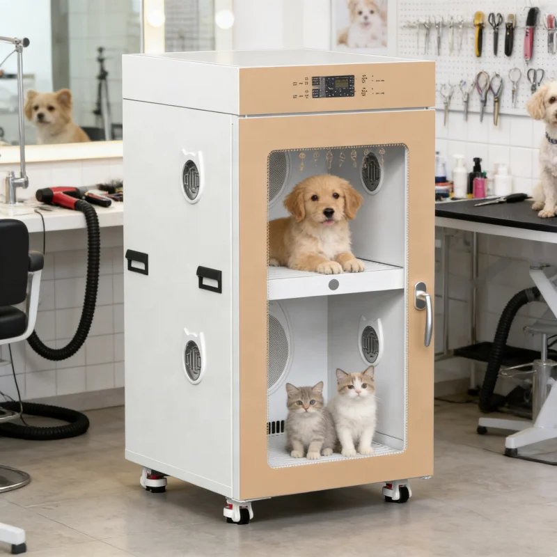 USMILEPET Double Layer Commercial Pet Drying Cabinet, 2-Tier Pet Grooming Dryer Box with Independent Temperature Control