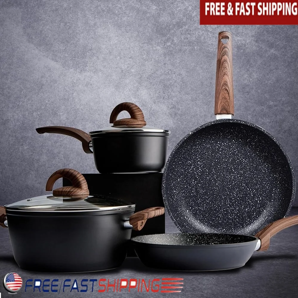 

Ceramic Nonstick Cookware Set 6 Piece Granite Induction Pots Pans Frying Pan Saucepan Stockpot Kitchen Cooking Essentials