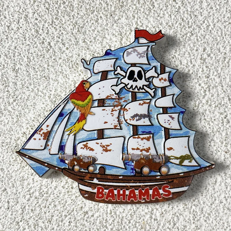 Bahamas magnéticos para nevera con barco pirata de madera 3D, bonito imán decorativo para refrigerador, imanes súper fuertes para decoración del hogar y la cocina