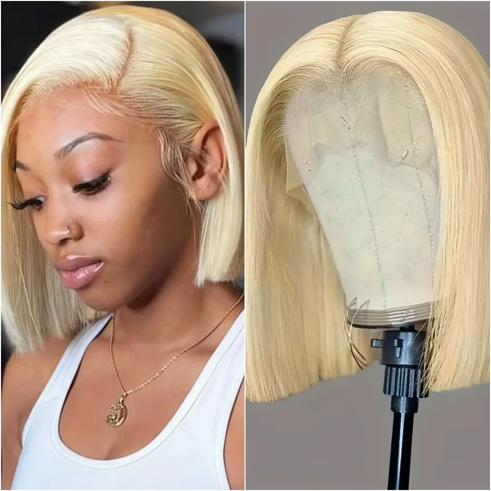 

Парик из натуральных волос Honey Blonde 613, короткий боб, прямые волосы, 8-14 дюймов, 13x6 HD прозрачный кружевной фронтальный парик для женщин, плотность 200%