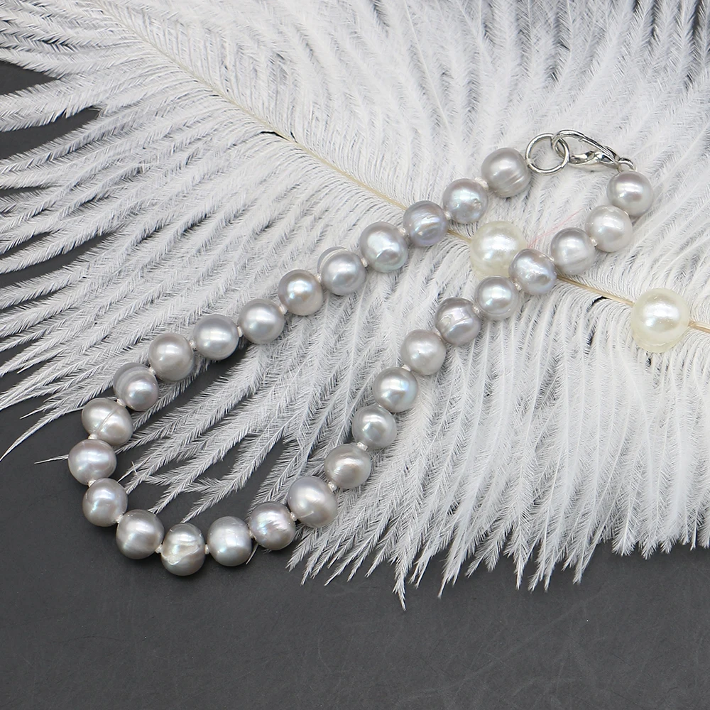 

Gorgeous Exquisite Natural Freshwater Round Pearl Silver-color Baroque Straight-hole Pearl Lobster Clasp Bracelet Jewelry Gift