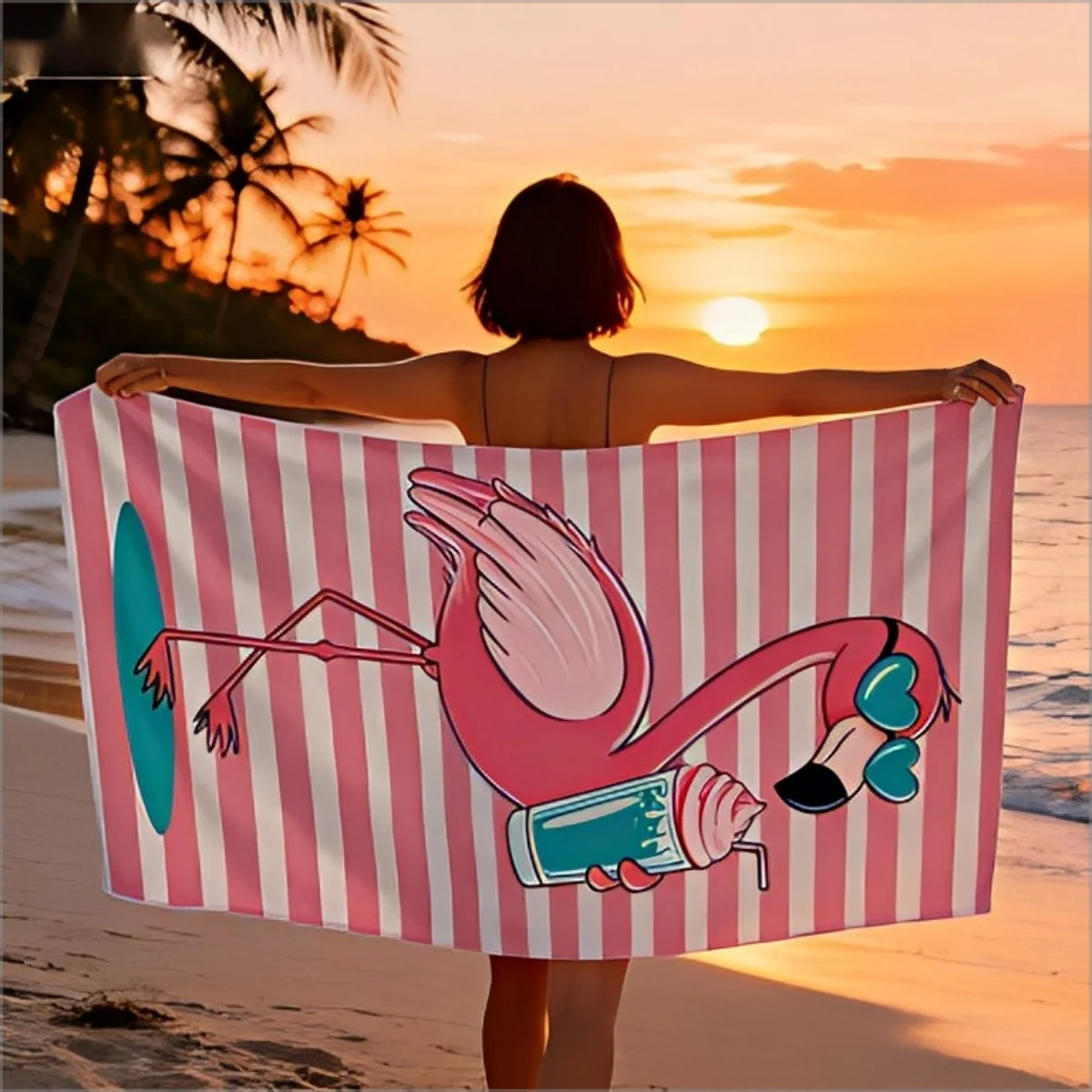 Double Sided Cute Flamingo Pillow Cover Pink Striped Cartoon Animal Print Soft Throw Pillow Case for Summer Home Decor Gift