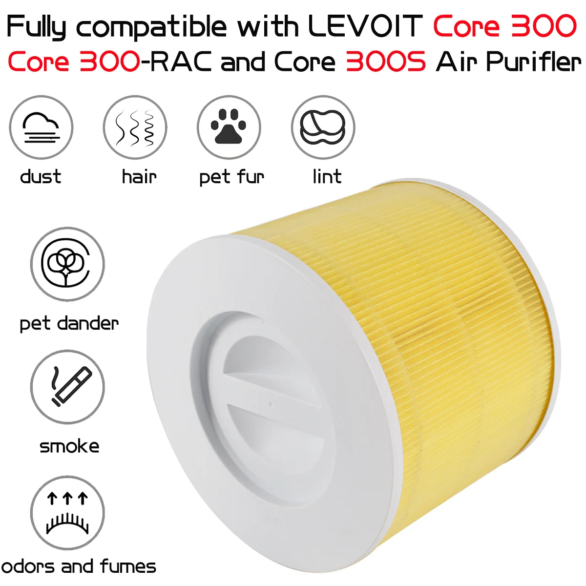 Applicable to LEVOIT Core 300 air purifier H13 level True HEPA high-efficiency air filter toxin absorber replacement parts