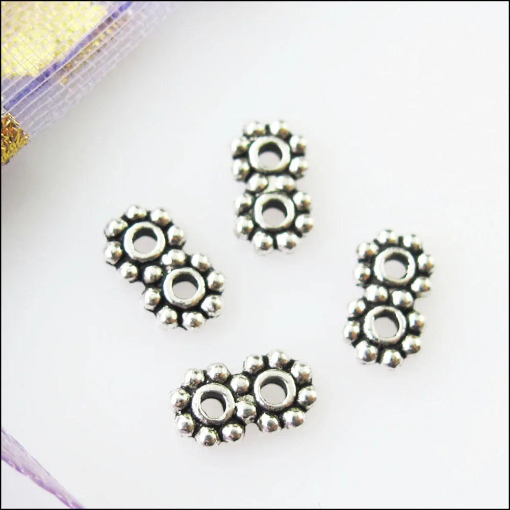 200Pcs Antiqued Silver Color 2Holes Spacer Beads Bars Charms Connectors 4x7mm