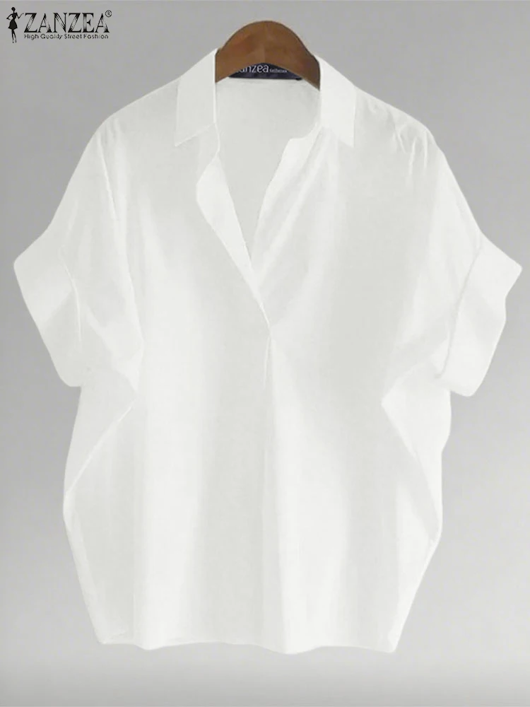 ZANZEA Übergroße Damenmode-Bluse, Sommerhemden, 2025, elegante Bürodame, Tunika, Tops, lässig, lockeres Revers, einfarbig, Blusas