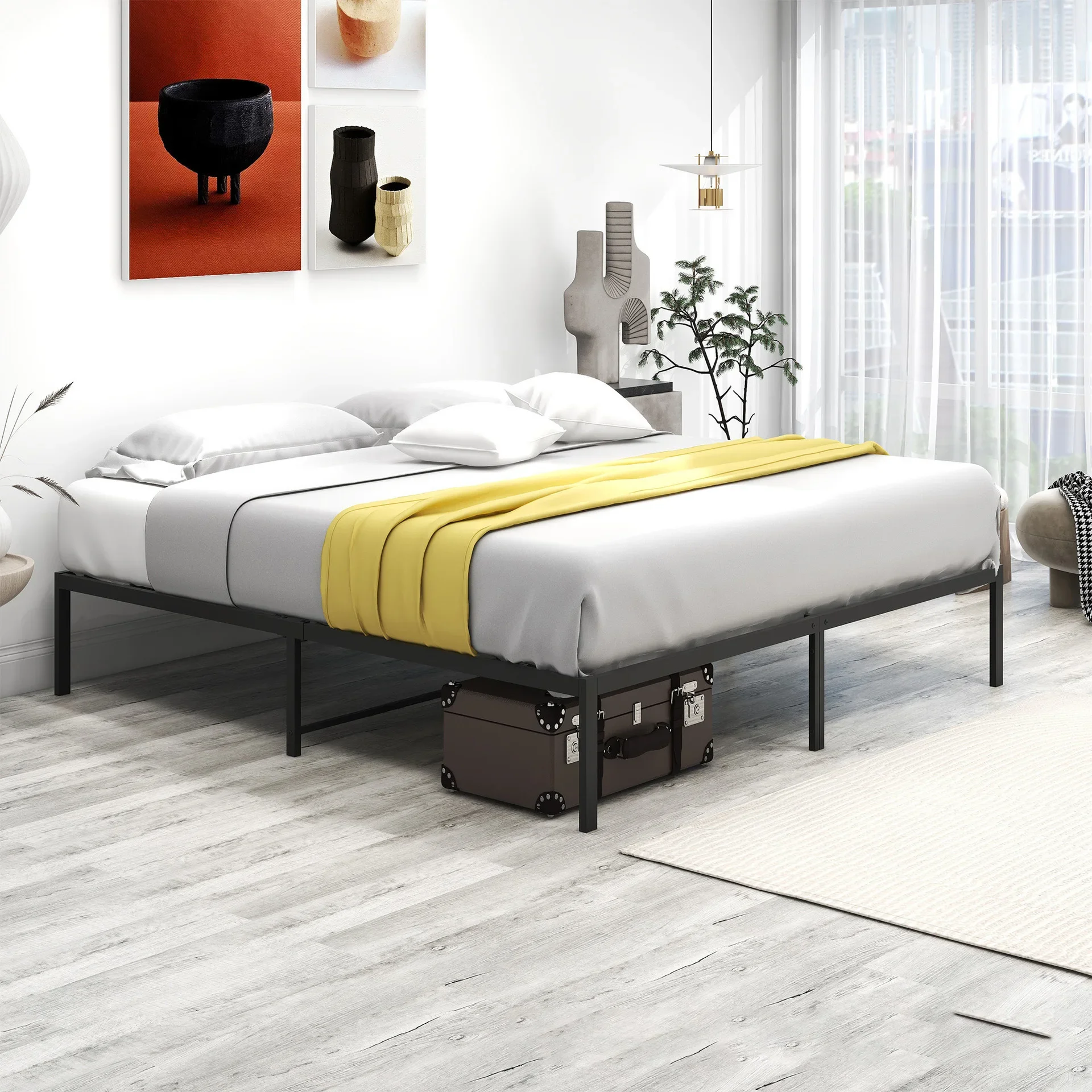 2026 Superventas Moderna Base de Cama Metálica de Acero al Carbono Negro, Tamaños Matrimonial, Individual, King y Queen, Plataforma Ahorradora de Espacio, Ecológica, para Hotel y Apartamento