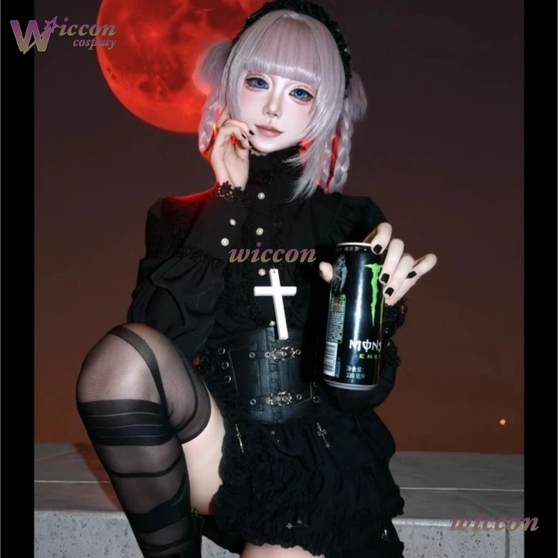 

Wona Japanese Sweet Lolita Stand Neck Ruffled Shirt Y2k Aesthetic Lace Patchwork Grunge Blouse Women JK Loose Puff Sleeve Blouse