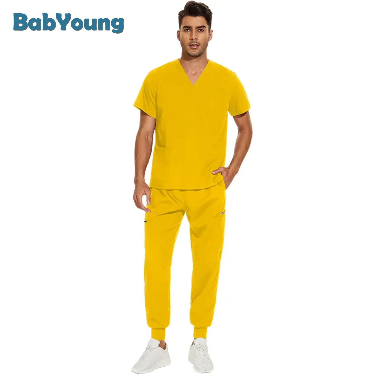 Multicolour Jogger Suits Doctor Nursing Uniforms Short Sleeve V-Neck Tops Pocket Pants Nurse Scrubs Set Medical Cical Clothes