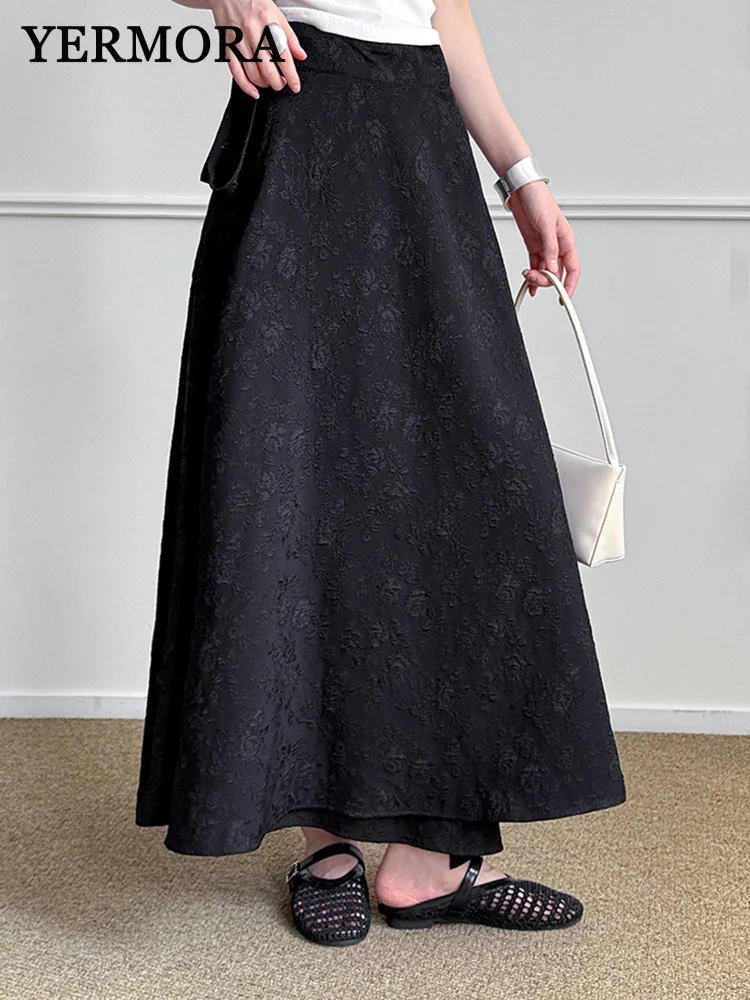 

YERMORA High Waist Black Jacquard Bandage Half Body Skirt For Women Loose New Vintage Skirts Fashion Tide Srping Summer 2025