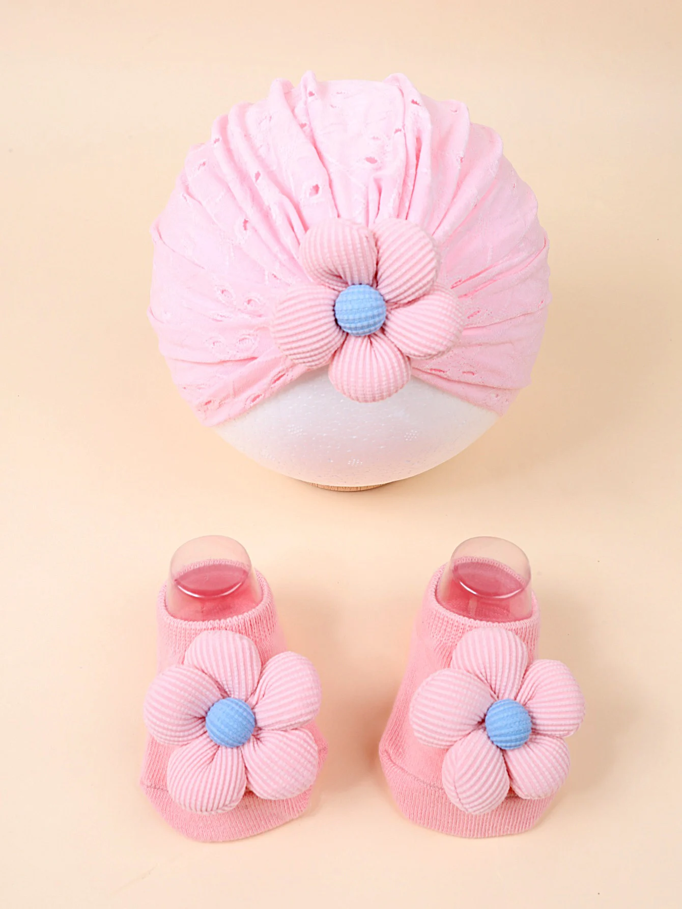 2Pcs Summer Baby Girls Flower Cap Socks Set Cute Floral Newborn Short Tube Sock+ Turban Hat Summer Thin Infant Indian Caps