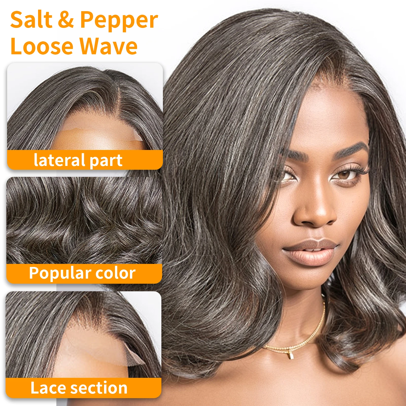 Salt & Pepper Bob Wig, Cabelo Humano Cinza, Sem Cola, 5x5 Lace Close Wig, Loose Wavy Grey, Silver Front