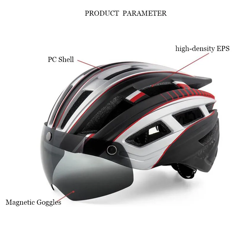 Bicycle Helmet With Detachable Magnetic Goggles Led Back Light Cycling Helmet Adjustable Mountain Bike Helmet For Adult Men Wome