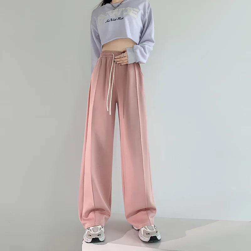 

Hsa 2024 Spring Autumn New Loose Casual Sweatpants Women Cotton High Waist Slim Casual Wide Leg Pants Drawstring Sport Pants