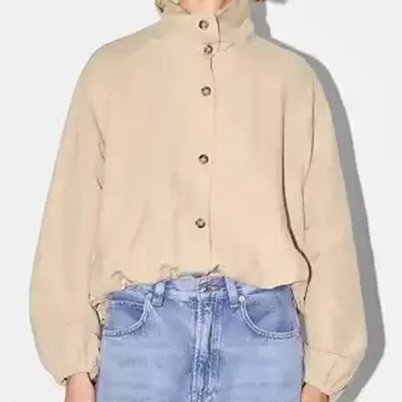 

New Women Lazy Loose Bomber Jacket Long Sleeve Single Breasted Casual Coat Female Autumn Thin Outerwear Tops